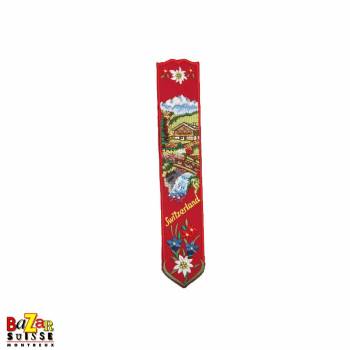 Swiss embroidered bookmark "chalet" red