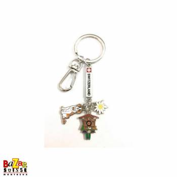 “Switzerland” plate key ring with st-bernard/clock/edelweiss pendants